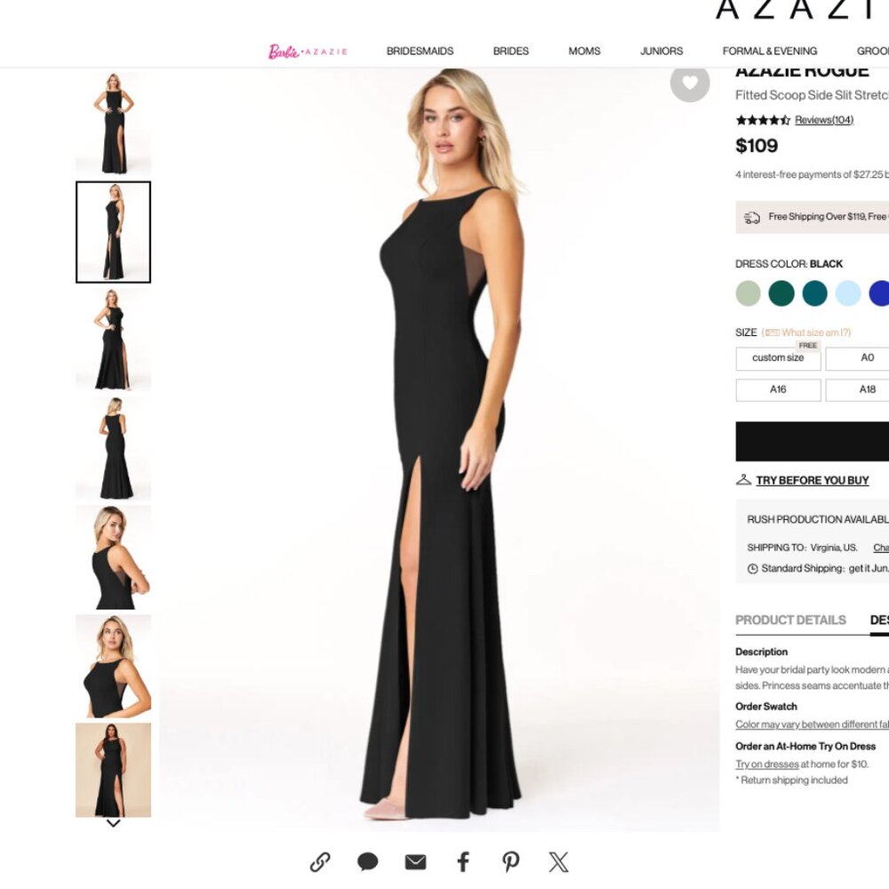 Azazie Rogue Black Bridesmaid Dress